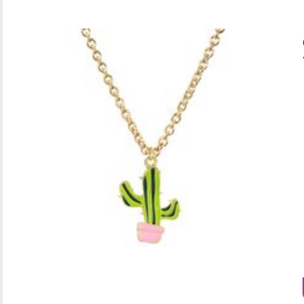 Trendy Green Cactus Striped Pendent Gold Necklace